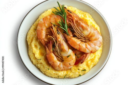 Shrimp and Grits on White Plate photo