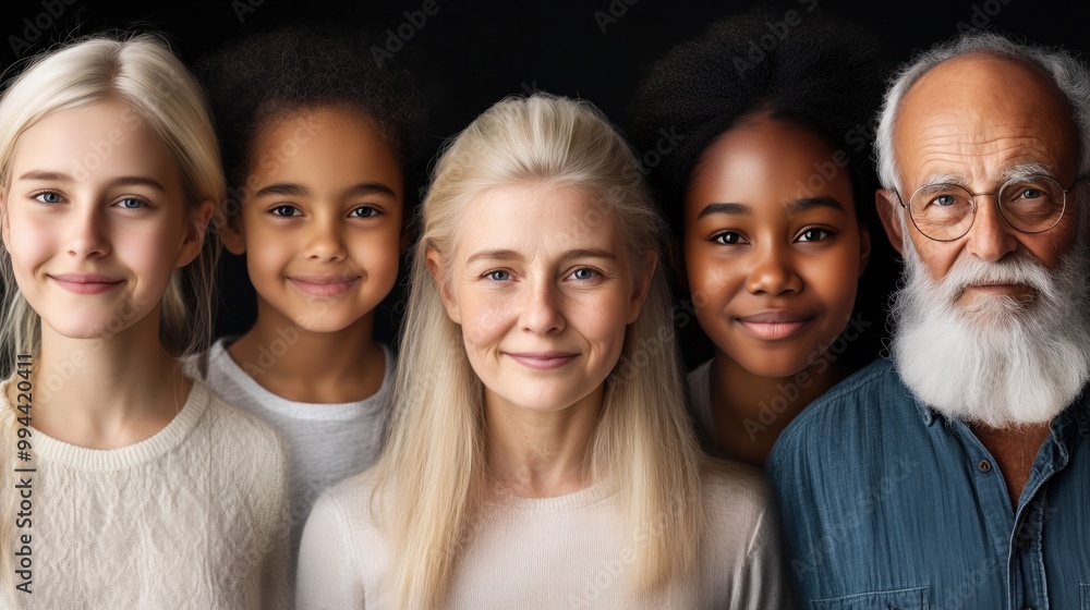 This group features four individuals of varying ages and backgrounds, each with warm smiles, promoting the beauty of diversity and togetherness in a harmonious setting This group features four individuals of varying ages and backgrounds, each with warm smiles, promoting the beauty of diversity and togetherness in a harmonious setting