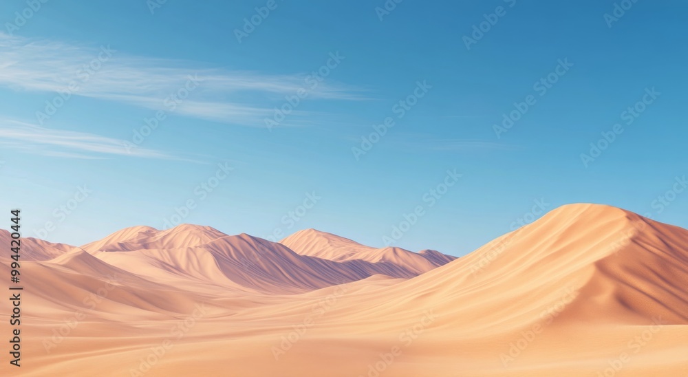 Vast sandy landscape under a clear blue sky in a tranquil desert setting during midday Vast sandy landscape under a clear blue sky in a tranquil desert setting during midday