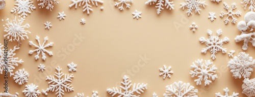 Wallpaper Mural Winter Snowflake Border on Light Beige Background for Holiday Design
 Torontodigital.ca