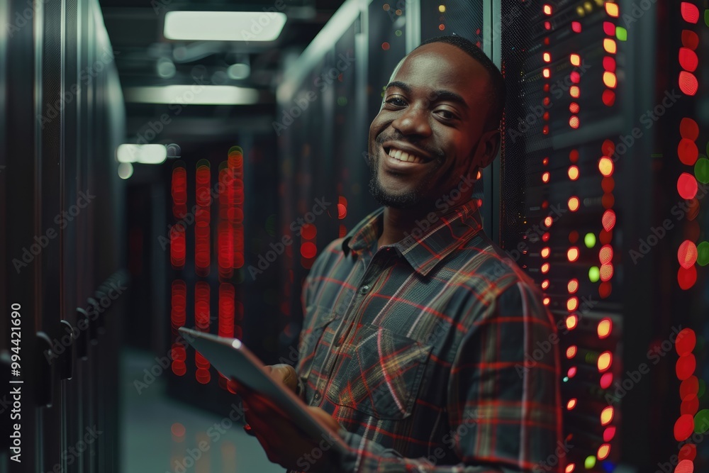 person in a server room person in a server room