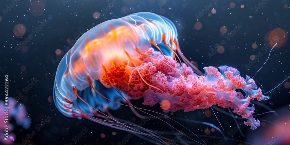 Fototapeta premium Glowing Jellyfish in the Deep Blue