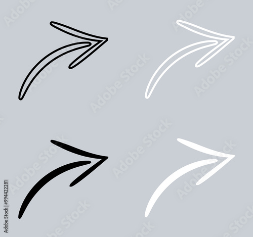 Set of Curved arrow icon. Arrow pointer icon sign symbol in trendy flat style. Arrow right vector icon illustration isolated on gray background
