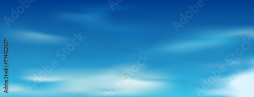 Sky blue background. Clear sky landscape. Sunlight in winter, spring, and summer. Horizon sunny day or sunlight morning with white cirrus clouds for banner, poster, web. Sunny sky vector illustration.