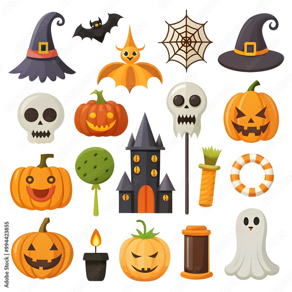 Fototapeta premium Flat halloween element collection on white background AI generated
