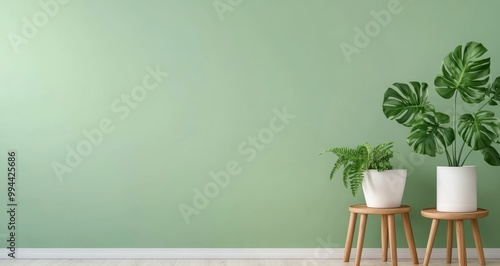 Elegant green wall adorned with potted plants in a cozy indoor space during daylight hours