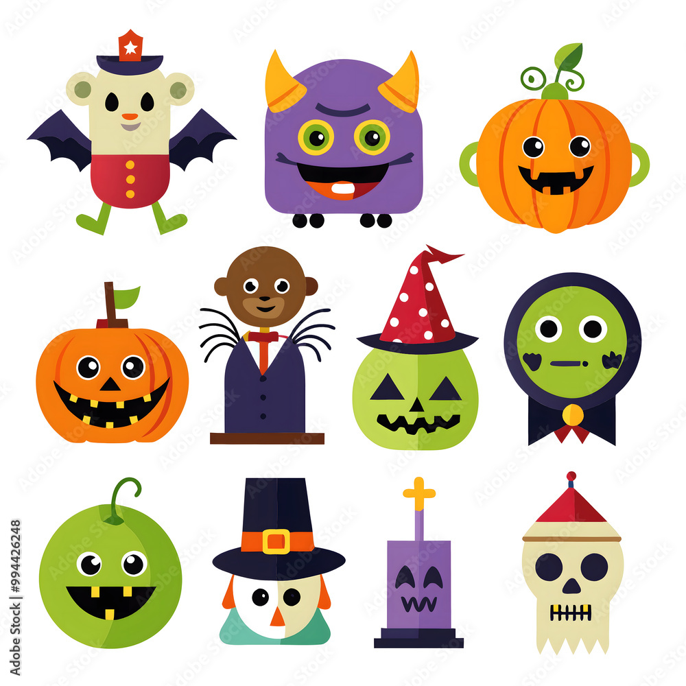 Flat halloween element collection on white background AI generated Flat halloween element collection on white background AI generated
