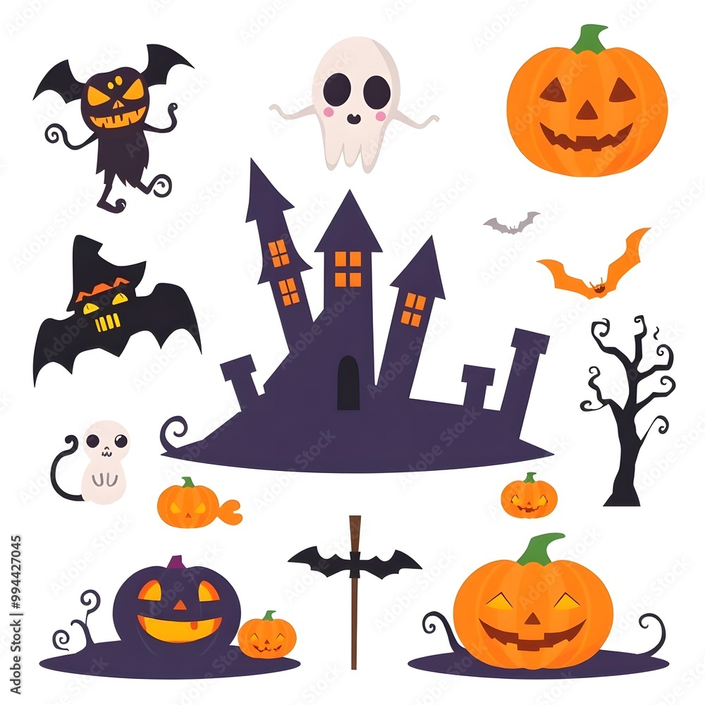 Fototapeta premium Flat halloween element collection on white background AI generated