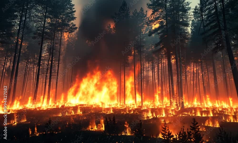 wood on fire, deforestation. forest in flames trees burning. effects of global warming wood on fire, deforestation. forest in flames trees burning. effects of global warming