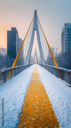 Snowy Walkway on Luchtsingel Bridge in Rotterdam, Netherlands. photo