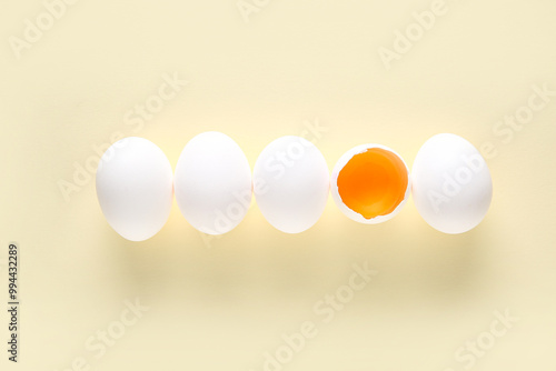 Five white chicken eggs wit...