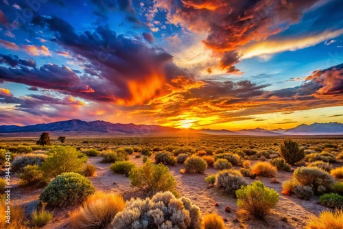 Serene Landscape of Fallon Nevada Featuring Stunning Desert Scenery and Vast Open Skies at Sunset photo