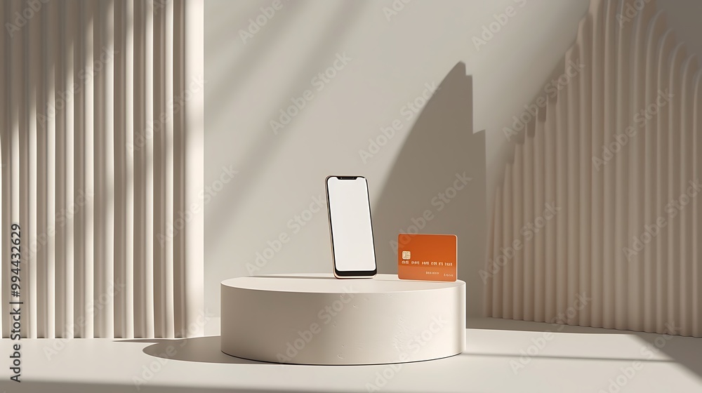 3d smartphone on blue cube podium floating on white copy space background. Realistic mobile phone with blank white screen. Minimal studio. Monotone pedestal mockup space for display app. 3d rendering 3d smartphone on blue cube podium floating on white copy space background. Realistic mobile phone with blank white screen. Minimal studio. Monotone pedestal mockup space for display app. 3d rendering