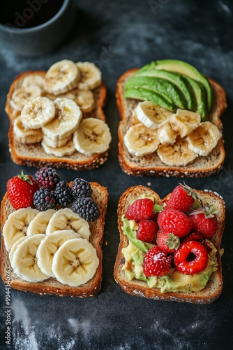 Wallpaper Mural  toasts with fruit avocado, banana, strawberry, mango Torontodigital.ca