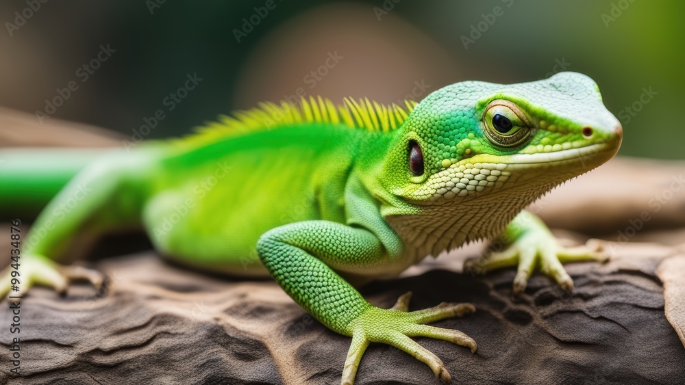 A small colorful gecko perched on a piece of wood. A small colorful gecko perched on a piece of wood.