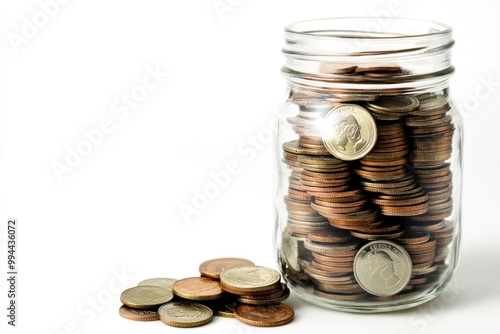 Jar of Coins on a White Background