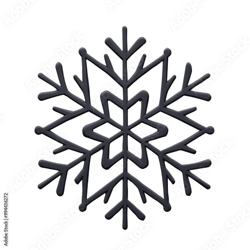 Black geometric snowflake ornament design with clean lines and sharp edges. A modern and minimalistic winter decoration suitable for holiday displays. Isolated on transparent background, png.