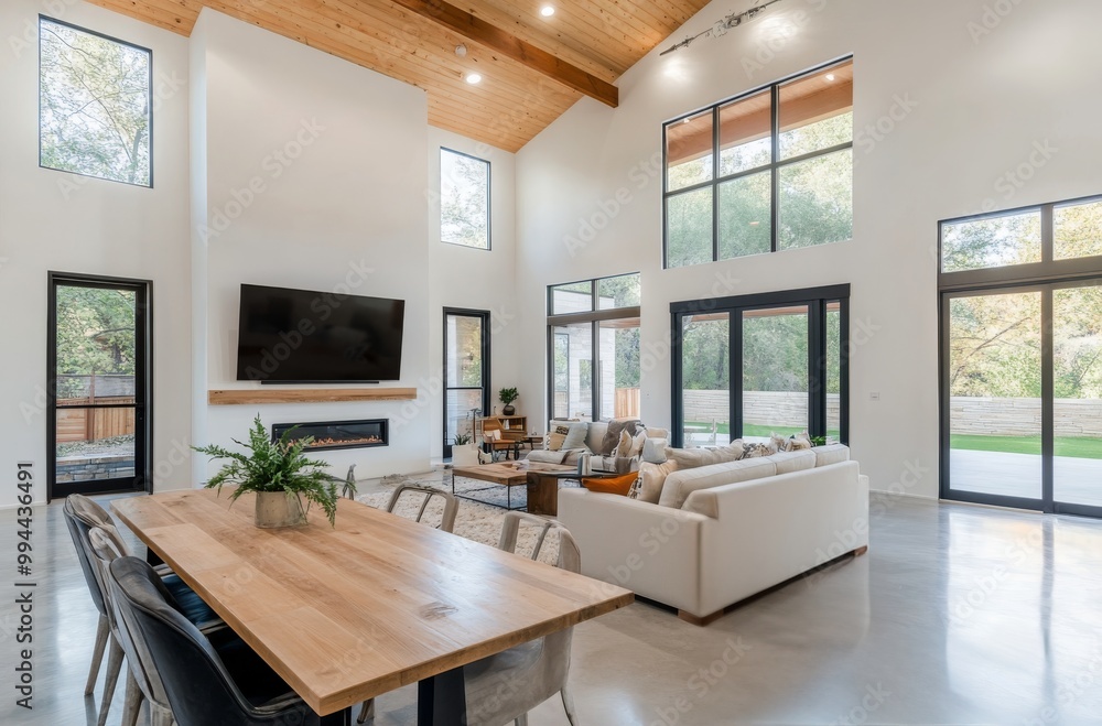 Modern living room and kitchen design featuring open space and natural light in a contemporary home Modern living room and kitchen design featuring open space and natural light in a contemporary home