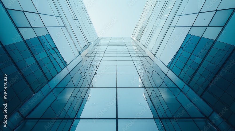 Upward view of tall, reflective glass skyscrapers reaching towards the sky, symbolizing modernity and progress in urban architecture. Upward view of tall, reflective glass skyscrapers reaching towards the sky, symbolizing modernity and progress in urban architecture.