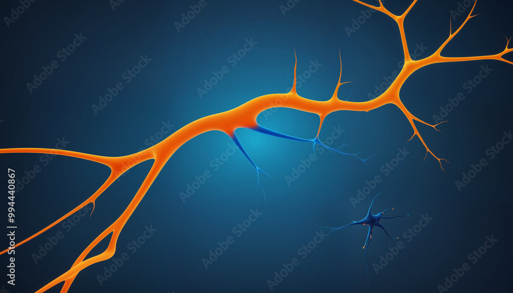 Orange and Blue neurons, neural network connections visualization Orange and Blue neurons, neural network connections visualization