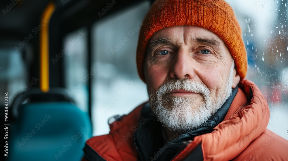 a man with a beard and a hat on a bus a man with a beard and a hat on a bus