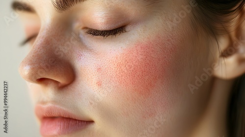 Close-up of Dermatitis on Woman's Face - Skin Condition Stock Photo.