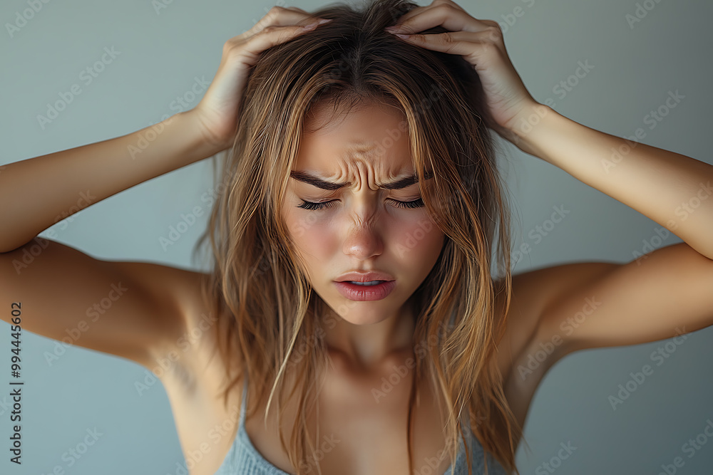 A woman shows intense frustration and stress by pulling her hair, vividly expressing irritation and emotional overwhelm in a tense moment.
A woman shows intense frustration and stress by pulling her hair, vividly expressing irritation and emotional overwhelm in a tense moment.