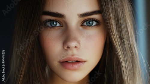 Close-Up of Young Woman with Striking Blue Eyes