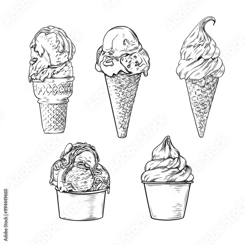 vector line art illustration set collection of gelato
