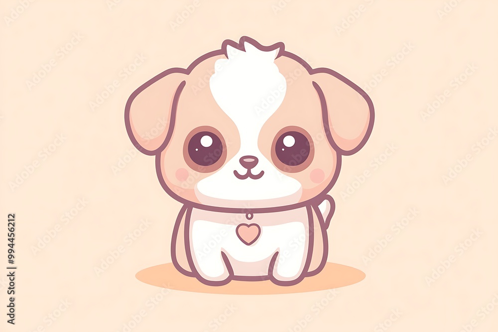 Cute cartoon puppy with big eyes and a heart collar Cute cartoon puppy with big eyes and a heart collar