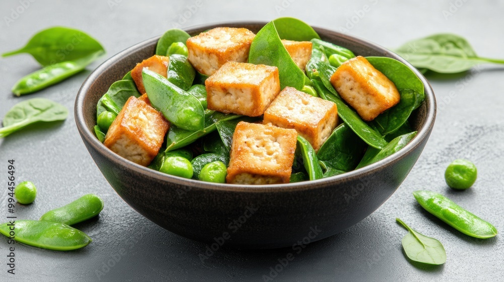 Fresh Spinach Salad with Tofu and Green Peas Fresh Spinach Salad with Tofu and Green Peas
