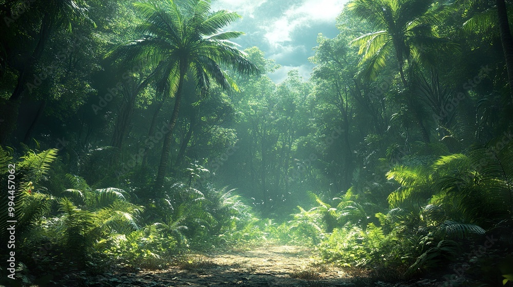 Lush Tropical Rainforest Path - A Hidden Path Through Dense Foliage Lush Tropical Rainforest Path - A Hidden Path Through Dense Foliage