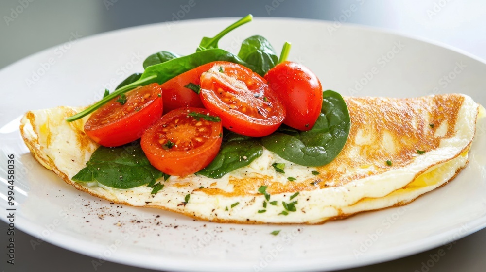 Fresh Spinach and Tomato Omelette on a Plate Fresh Spinach and Tomato Omelette on a Plate