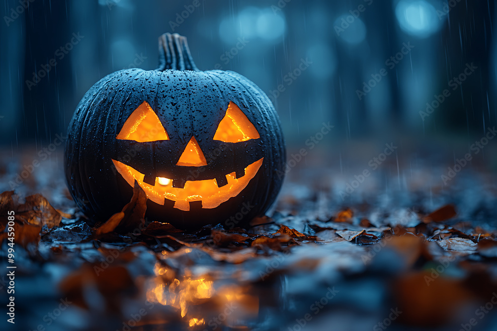 several illuminated Jack-o'-lanterns glow with fiery light in a dark, spooky Halloween scene, surrounded by flying bats and burning embers several illuminated Jack-o'-lanterns glow with fiery light in a dark, spooky Halloween scene, surrounded by flying bats and burning embers