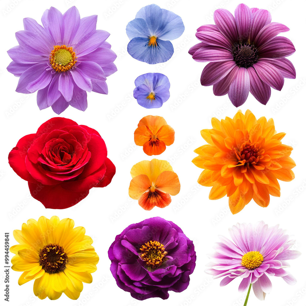 Fototapeta premium Blumen als Set, isoliert auf weißen Hintergrund, Freisteller