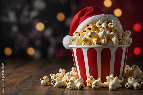 popcorn in a box with Santa hat to enjoy Christmas movie time