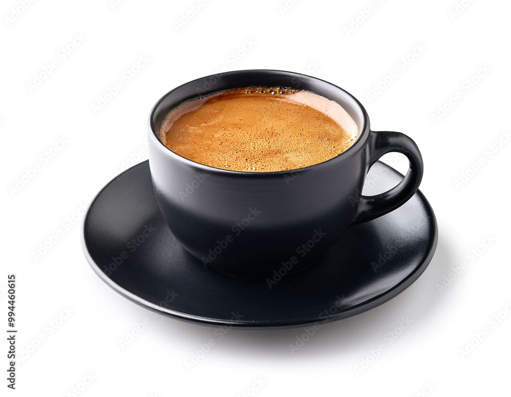 Kaffee in schwarzer Tasse isoliert auf weißen Hintergrund, Freisteller Kaffee in schwarzer Tasse isoliert auf weißen Hintergrund, Freisteller