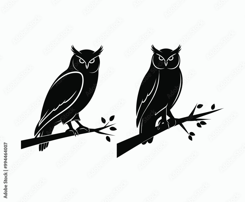 Fototapeta premium Owl bird silhouette editable EPS vector isolated illustration template on a white background