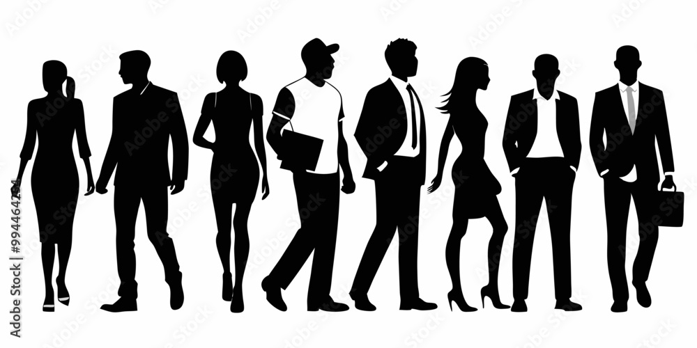 A group of diverse individuals walking in silhouette, showcasing a range of body types and styles. This versatile image can represent unity, teamwork, or simply the everyday movement of people. A group of diverse individuals walking in silhouette, showcasing a range of body types and styles. This versatile image can represent unity, teamwork, or simply the everyday movement of people.