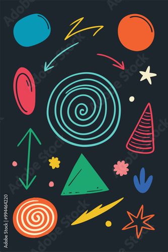 A vibrant and whimsical collection of hand-drawn shapes and abstract elements perfect for adding a touch of playfulness to your designs.