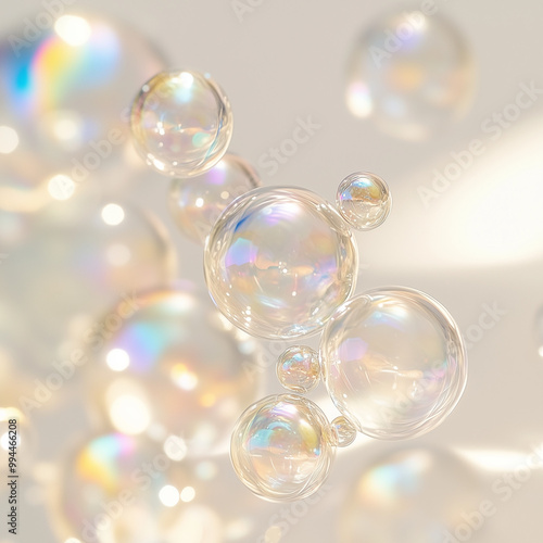 Translucent bubbles floating in soft white background