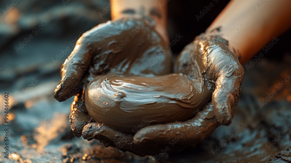 Master  hands hold a piece of wet clay