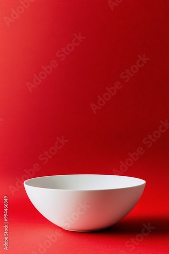 Simple white bowl on a vibrant red background capturing modern minimalism
