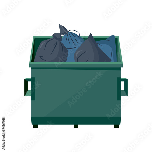 Dumpster with trash bags, vector in flat style