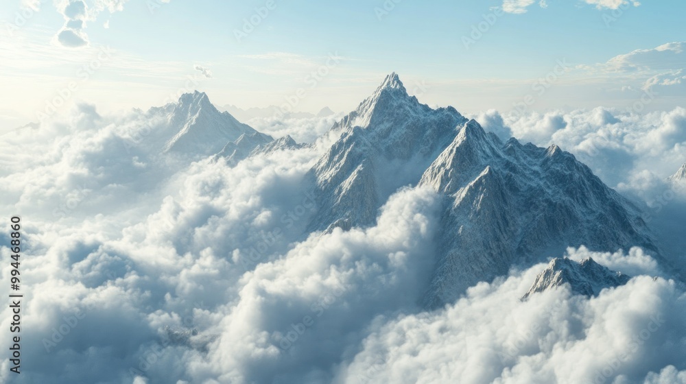 A Snowy Mountain Peak Pierces Through a Sea of Clouds A Snowy Mountain Peak Pierces Through a Sea of Clouds