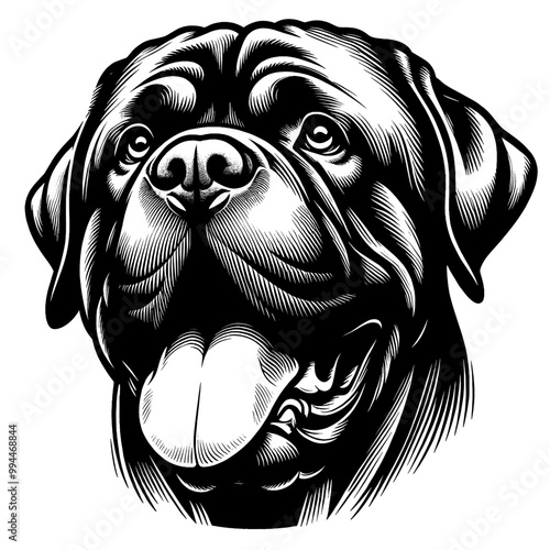 Hand drawn fierce Neapolitan Mastiff portrait, vector sketch isolated on white background.	