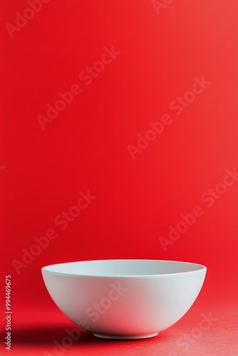 Simple white bowl on a vibrant red background capturing modern minimalism