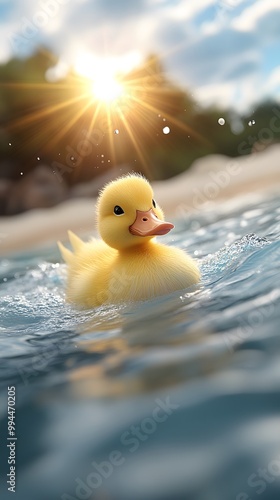 a quacking rubber ducky with sunglasses in a very blue and beautiful pool, summer vibes wallpaper photo