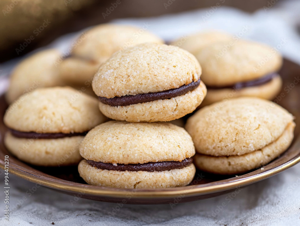 Baci di Dama cookies. Italian Piedmont sandwich biscuit consisting of two hazelnut biscuits joined together by a chocolate filling. Baci di Dama cookies. Italian Piedmont sandwich biscuit consisting of two hazelnut biscuits joined together by a chocolate filling.