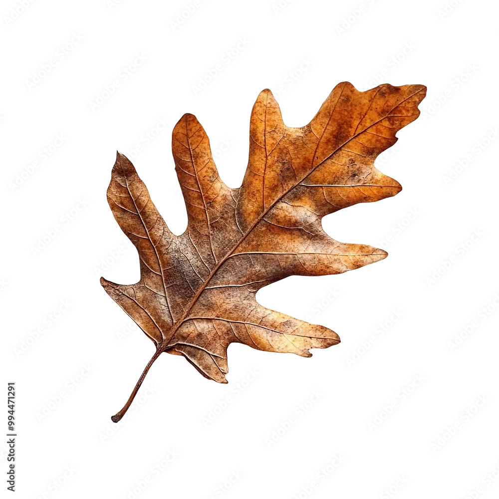 Naklejka premium Autumn dry oak leaf with visible veins, isolated on transparent cutout background